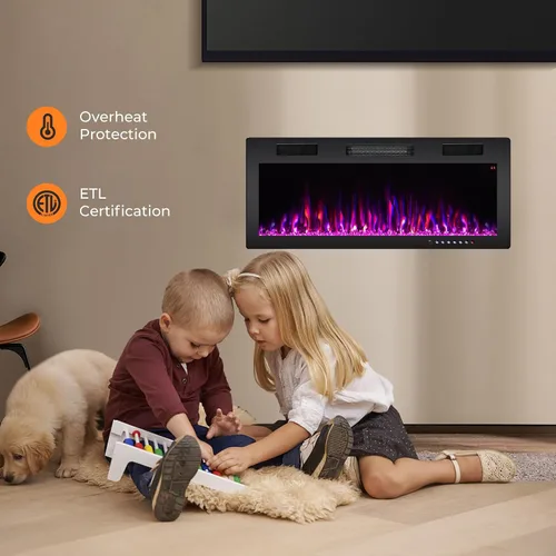 Miniatura 9 de GOFLAME Chimenea eléctrica de 40 pulgadas empotrada y montada en la pared, calentador eléctrico de chimenea de 750 W/1500 W con control remoto