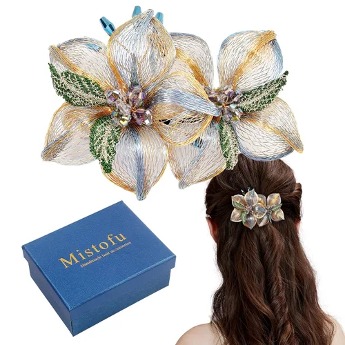 Mistofu Pasadores para el cabello, pinzas de alambre de cobre con flores de cristal, pasadores de diseño de alto nivel tejidos a mano de 3.93