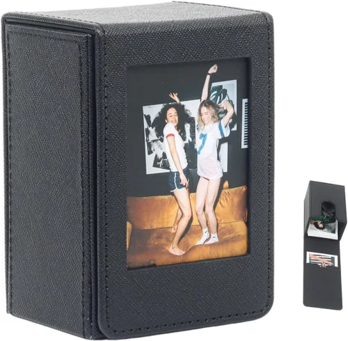 Orga'Neat Estuche de Almacenamiento Portafotos para Película Fujifilm Instax Mini 12/11/90/40/9/8/7/7+/EVO, Portafotos de Cuero PU con Bolsillo Negro
