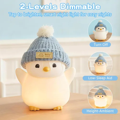 Miniatura 2 de FAMIDUO Luz nocturna de pingüino para niños, adorable lámpara de pingüino con sombrero, luz nocturna de silicona de grado alimenticio, recargable
