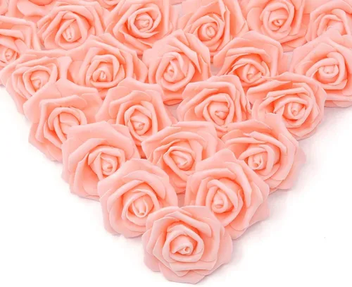 Miniatura 25 de IPOPU 100 unidades de rosas artificiales de aspecto real, rosas falsas de color rosa bebé, rosas de espuma rubor para centros de mesa de boda, Rosa