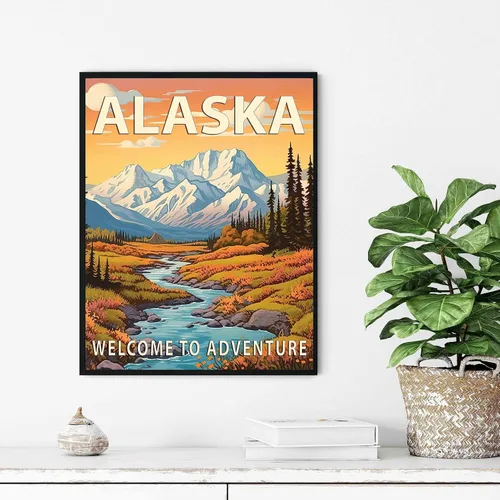 Miniatura 3 de Póster artístico de Alaska, decoración artística de paisaje retro de Estados Unidos, pintura de montaña y paisaje de aventura para dormitorio, sala