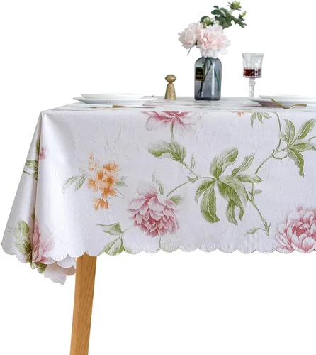 Miniatura 7 de LIBERECOO Juego de manteles de vinilo floral de alta calidad, mantel de PVC impermeable a prueba de aceite para mesas redondas, uso de alta