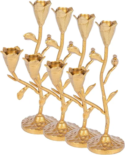 Miniatura 10 de Creative Co-Op Candelabro de hierro fundido forjado a mano con flores y pájaro, dorado