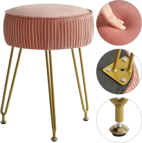 Miniatura 7 de IBUYKE Reposapiés Otomano Redondo de Terciopelo, Taburete de Tocador de Maquillaje Mesa Auxiliar, Asiento de Mesa de Tocador de Terciopelo, Taburete