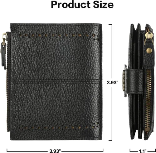 Miniatura 5 de Lavemi Cartera de piel para mujer, pequeña, compacta, con bloqueo RFID, para tarjetas de crédito, con bolsillo con cremallera