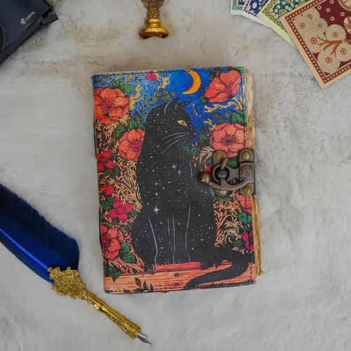 Miniatura 8 de Libro de hechizos en blanco de sombras, diario de grimorio, diseño de gato mágico, suministros de brujería, cuaderno Wiccan hecho a mano, vintage