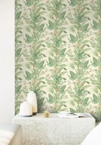 Miniatura 2 de Ismoon Papel tapiz tropical para despegar y pegar, hojas de selva, papel adhesivo verde extraíble, 16.1 x 197 pulgadas, rollo de vinilo para baño