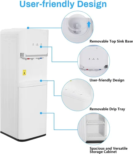 Miniatura 5 de Top Loading Dispensador de enfriador de agua para botellas de 5 galones, 3 ajustes de temperatura, dispensador de agua caliente y fría con bloqueo