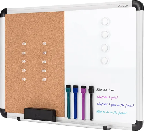 Miniatura 8 de VUSIGN Combinación de tablero blanco y corcho, 24 x 36 pulgadas, combo de borrado en seco y tablero de corcho, para el hogar u oficina, boletín