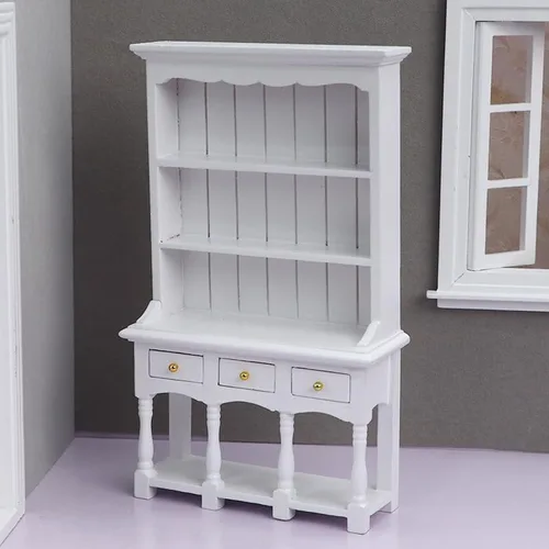 Miniatura 2 de AirAds Muebles para casa de muñecas a escala 1:12, gabinete de exhibición de madera en miniatura, mueble blanco (juego de 2) (gabinete de 2 cajones)