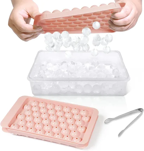 Miniatura 12 de WIBIMEN Bandeja para cubitos de hielo con tapa y contenedor, bandejas de hielo redondas para congelador con tapa, bandejas para cubitos de hielo