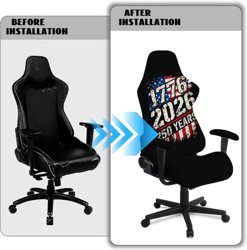 Miniatura 9 de Fundas para silla de videojuegos de 250 aniversario, 4 piezas, cómodas, ergonómicas, para oficina, fundas giratorias de poliéster, decoración