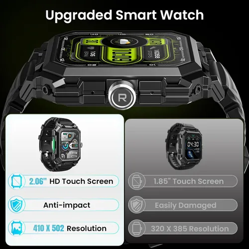 Miniatura 9 de Rogbid Relojes inteligentes militares para hombres, 2.06 pulgadas AMOLED IP68 impermeable Smartwatch para Android iOS, contestar/hacer llamadas