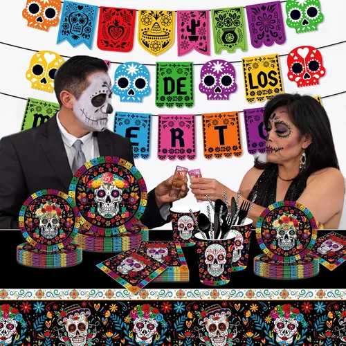 Miniatura 7 de Suministros para fiestas mexicanas de 116 piezas, 16 invitados, decoraciones de fiesta mexicana, incluyendo platos de papel para fiesta del Cinco