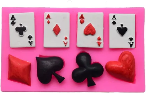 Cartas de póquer de 4 Ases Corazones, Diamantes, Palas Clubes para Chocolate, Fondant, Pastel, Decoración de Magdalenas, Pasta de Goma de Mascota,