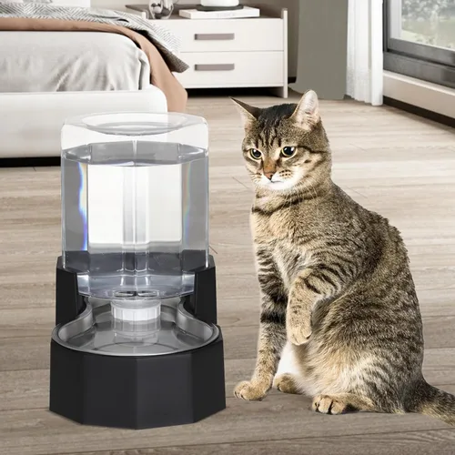 Miniatura 7 de Sfozstra - Dispensador de cuenco de agua por gravedad: comedero automático de 5L en acero inoxidable negro para gatos con cepillo especializado