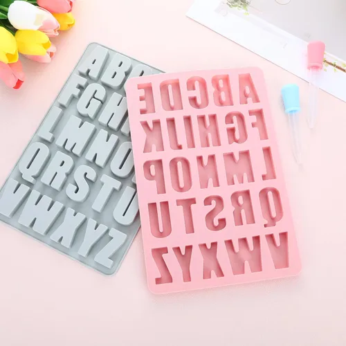 Miniatura 3 de Paquete de 2 moldes de letras para chocolate, moldes de silicona para hornear con 2 goteros, moldes de letras, moldes de silicona del alfabeto