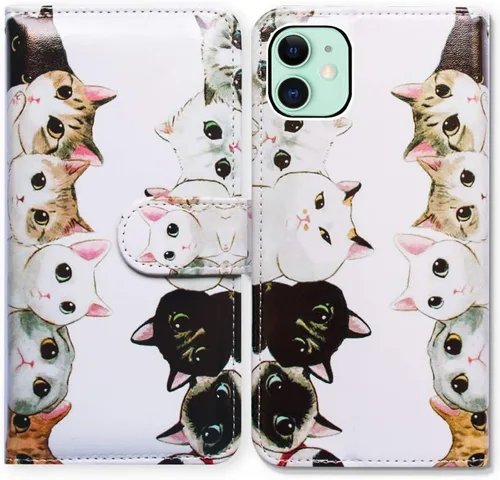 Miniatura 35 de Bcov Funda para iPhone 11, funda de piel con tapa y función atril para iPhone 11, diseño de flores y mariposas azules