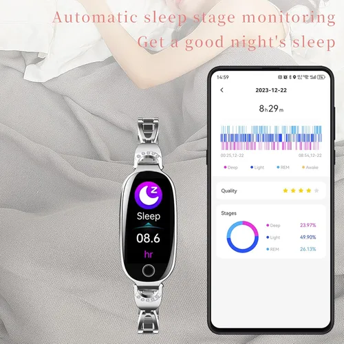Miniatura 6 de Rastreador de actividad física para mujer, reloj inteligente de fitness con monitoreo del sueño, monitor de frecuencia cardíaca, contador de pasos