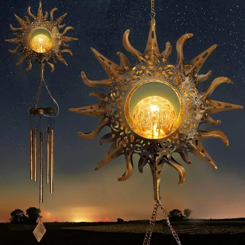 Miniatura 10 de Colorful Solar Moon Wind Chimes for Outside Unique Birthday Mom Gifts for Women Mom Grandma Crackle Glass Ball LED Wind Chimes Solar Lights Outdoor