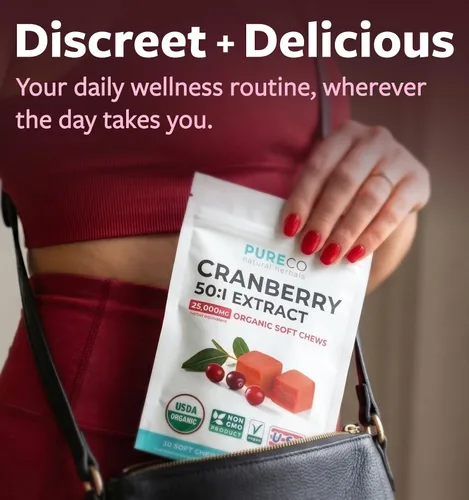 Miniatura 4 de PURE CO Certified Organic Cranberry Chews - Super 50X Potency Organic Cranberry Supplement for Women to Support Urinary Tract & Bladder Health