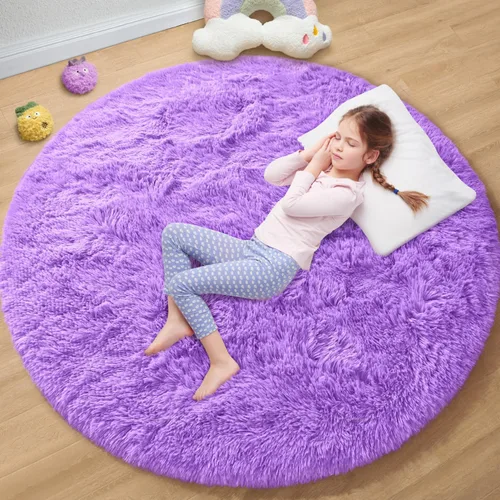 Miniatura 6 de EVOIONOS - Alfombra redonda gris para dormitorio, 5x5 pies; alfombras circulares suaves y esponjosas para sala de estar, alfombras de felpa peludas
