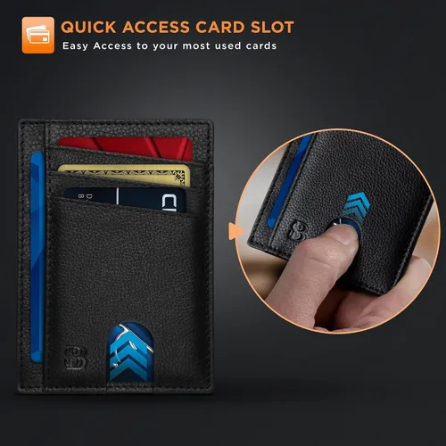 Miniatura 5 de SERMAN BRANDS RFID Blocking Slim Minimalist Mens Front Pocket Wallet. Thin Card Holder. Full Grain Leather Wallets for Men