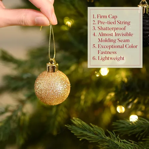 Miniatura 5 de Valery Madelyn - Juego de adornos pequeños de 1.57 pulgadas para árbol de Navidad, adornos de bolas colgantes inastillables para decoración de dorado