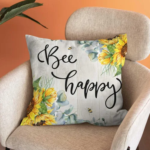 Miniatura 3 de Bee Happy - Funda de almohada de girasol de 18 x 18 pulgadas, fundas de almohada decorativas para primavera y verano con miel de abeja dulce