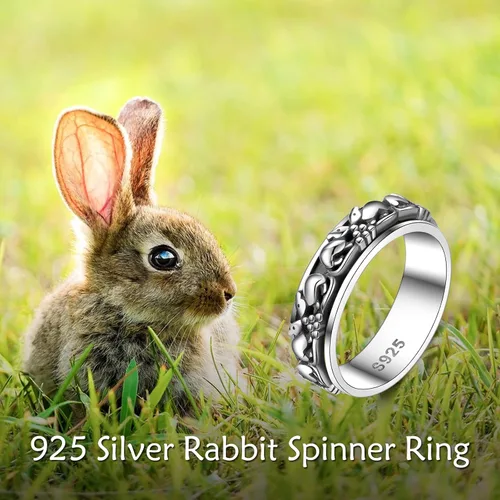 Miniatura 7 de YAFEINI Spinner Fidget Ring 925 Sterling Silver Animal Spinner Ring Elephant Spin Band Ring Rabbit Anxiety Ring Stress Relieving Jewelry Gifts for
