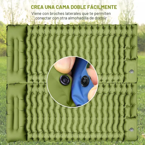 Miniatura 5 de FUN PAC Colchoneta de dormir para camping, ultraligera con almohada, bomba de pie integrada, almohadillas inflables compactas para acampar, Verde