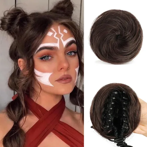 Miniatura 11 de Sofeiyan 2 piezas de extensión de cabello rizado ondulado en forma de moño desordenado, mini moño desordenado con banda elástica, peluca sintética
