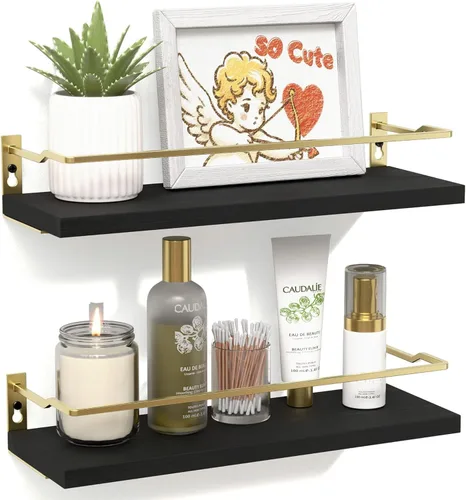 Miniatura 15 de RICHER HOUSE Estantes de baño, organizador de estante de pared flotante negro sobre inodoro de almacenamiento con 2 estantes
