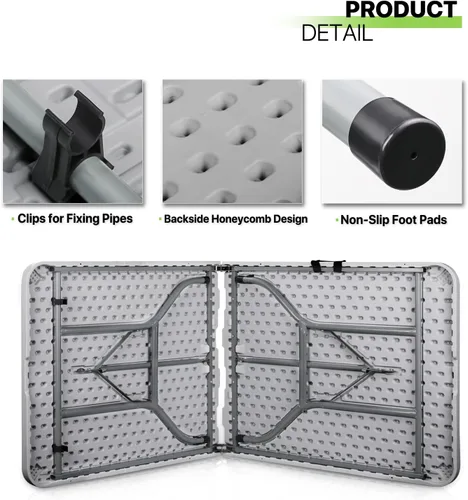 Miniatura 8 de Magshion Mesa plegable de plástico de 6 pies con asa para interiores y exteriores, mesa plegable de 6 pies para eventos de fiesta, color gris