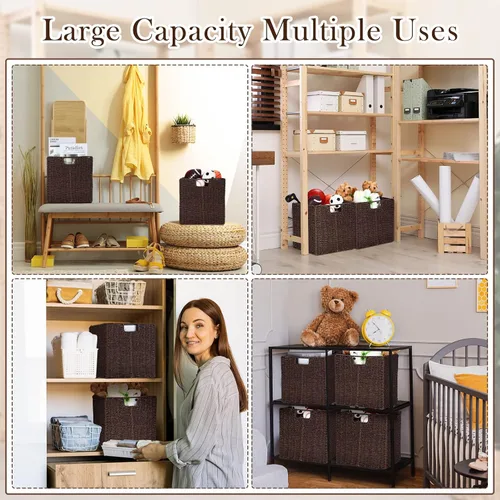 Miniatura 7 de Panelee Paquete de 6 cestas de mimbre plegables de mimbre tejidas a mano, cuerda de sauce de 11 x 11 x 11 pulgadas, cubos cuadrados organizadores