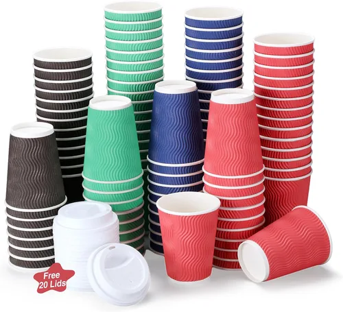 Miniatura 23 de Paquete de 100 tazas de café desechables de 8 onzas, tazas de papel desechables de color marrón a granel, tazas de café para té caliente, chocolate