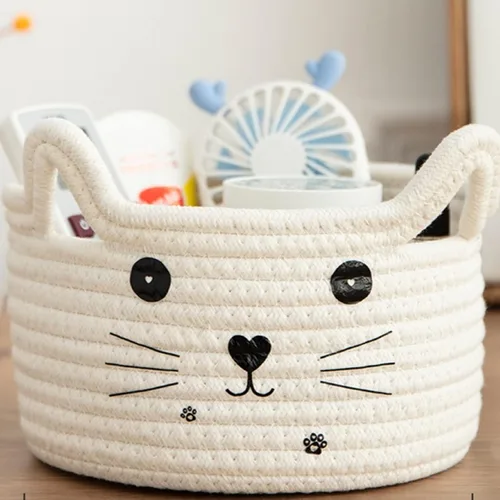 Miniatura 15 de Zopeal Cesta de almacenamiento tejida para gatos, organizador tejido con orejas, juguete decorativo de Navidad para mascotas, bonita canasta