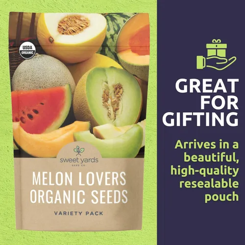 Miniatura 6 de Paquete variado de semillas de melón orgánico – 10 paquetes individuales – Temporada 2026 – Sugar Baby, Charentais, Hearts of Gold y mucho más