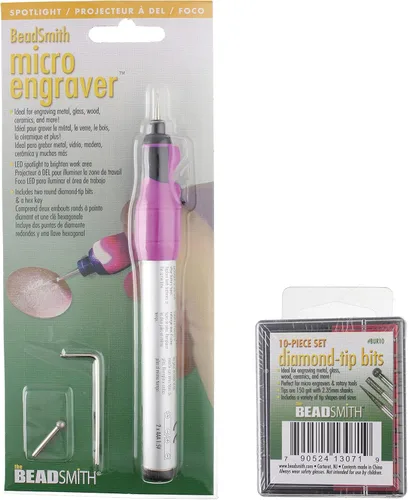 Miniatura 6 de The Beadsmith Juego de grabador – Micro grabador a batería con foco y 2 puntas redondas de diamante – 10 puntas de diamante – Ideal para grabar