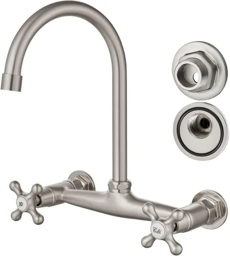 Miniatura 10 de Airuida Grifo de fregadero de cocina de montaje en pared, grifo central de 8 pulgadas, grifo de cocina comercial montado en la pared, mezclador