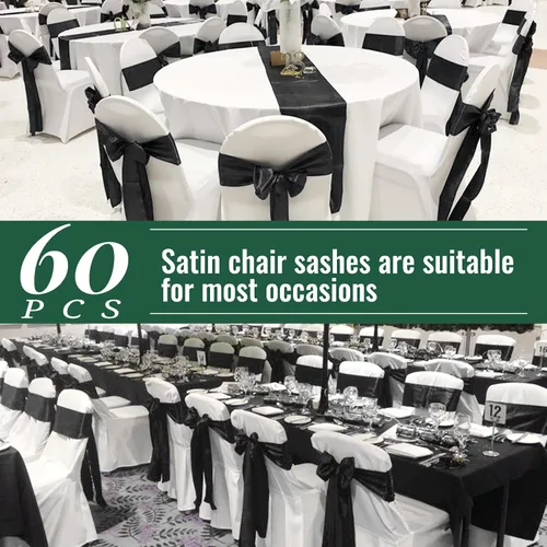 Miniatura 4 de Showgeous 60 cintas decorativas de satén negro para silla, lazos para decoración de banquetes, fiestas, baby shower, eventos (7 x 108 pulgadas)