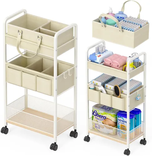 Miniatura 8 de LIDTOP Carrito de pañales 2 en 1 y carrito de pañales rodante de 3 niveles, carrito organizador de pañales con divisores, carrito móvil de metal