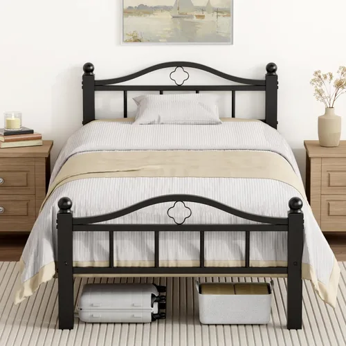 Miniatura 12 de Marcos de cama individuales de metal, diseño sin ruido y almacenamiento debajo de la cama, marcos de cama resistentes con cabecero, no necesita