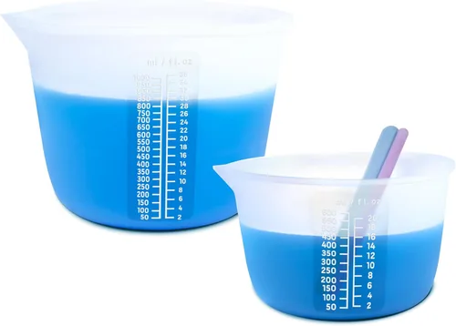 Miniatura 3 de Cuenco medidor de silicona, resina epoxi, arte fluido, mantequilla, chocolate, mezcla, sin BPA, juego grande de 2 33.8 fl oz/36 onzas (4 tazas) 20.3