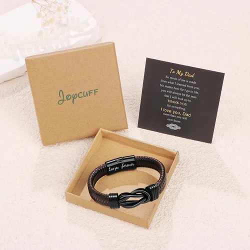Miniatura 6 de Regalo para Hombres Pulsera Infinita para Hombres Papá Marido Novio Hijo Nieto Hermano Sobrino Tío Cuero Trenzado Marrón Siempre Unidos Acero