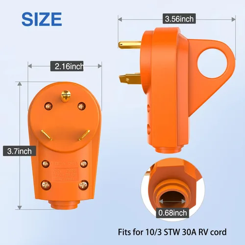 Miniatura 9 de Nilight Enchufe de repuesto para autocaravana de 30 amperios, macho de 125 voltios resistente con mango ETL listado NEMA TT-30P para caravana, Ámbar