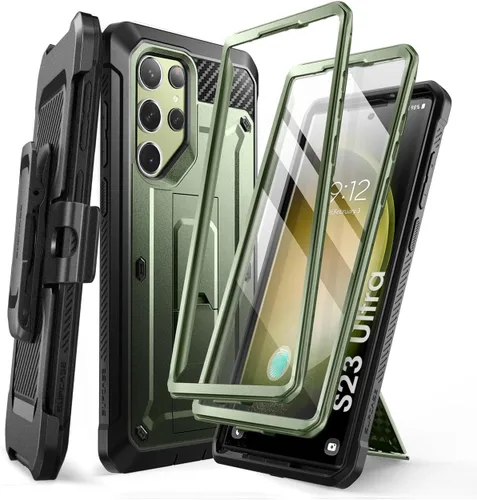SUPCASE Funda para Samsung Galaxy S23 Ultra con Soporte, [Unicorn Beetle Pro] [2 Marcos Frontales] [Protector de pantalla integrado y clip para