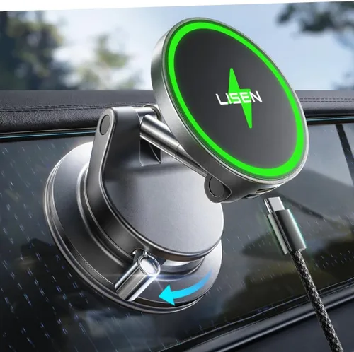 LISEN Magsafe - Cargador de coche para 15 W, soportes magnéticos para teléfono para tu automóvil, cargador inalámbrico magnético para automóvil,