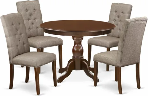 Miniatura 18 de East West Furniture HBEL3-ABK-35 - Juego de mesa y sillas de cocina de 3 piezas que contiene una mesa de comedor redonda con pedestal y 2 sillas
